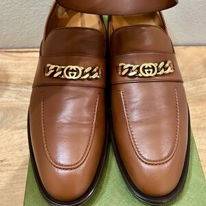 Gucci Brown Leather Loafers with Belt